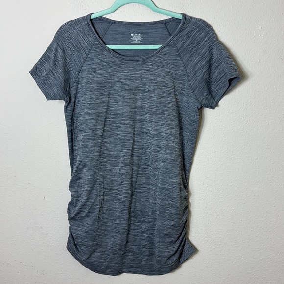 Athleta Speedlight Dark Grey Spacedye Short Sleeve Fitted Athletic Tee Size XL - Picture 1 of 8